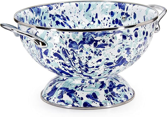 Golden Rabbit Enamelware Medium Colander, 3 quart, Ocean