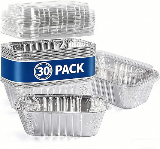 30 Pcs Disposable Mini Aluminum Loaf Pans with Chear Lids, 6x3.5x2 inch 1 Lb Foil Loaf Pans & Aluminum Food Containers, Small Aluminum Tin Foil Baking Pan for Cakes, Bread, Meat, Loaves