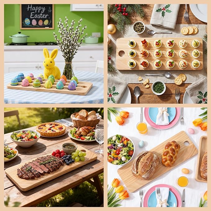 Wenqik Easter Deviled Egg Platter 18 Hole Holder Tray Wooden charcuterie Cheese Board Tray Holder Easter Holiday Entertaining Deviled Egg Plate for Party Kitchen Countertops
