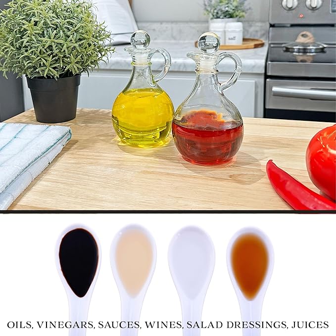 Cornucopia Brands Glass Oil and Vinegar Cruets (Set of 2); 8oz Round Oil Dispensers / Salad Dressing Bottles with Stoppers
