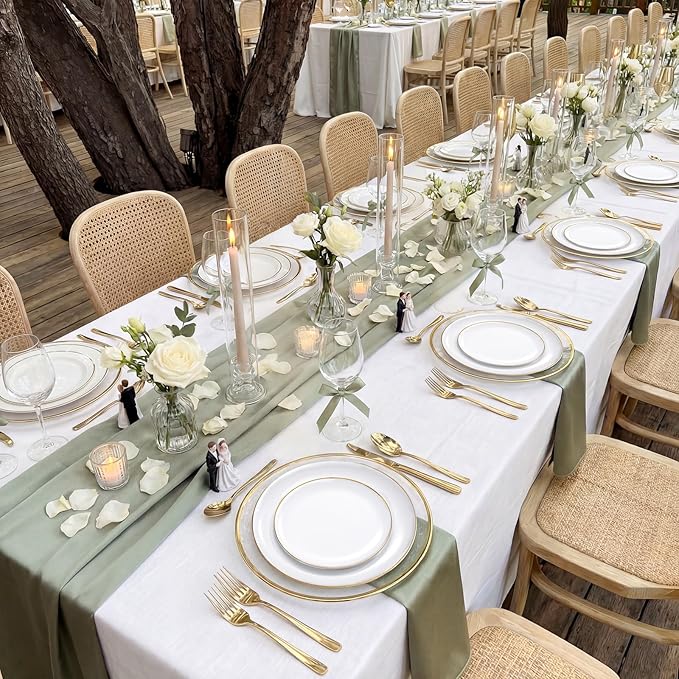 KIRE 100PCS Disposable Plates - White with Gold Rim for Easter/Wedding/Spring Party- Includes 50Pieces 10.25inch Dinner and 50Pieces 7.5inch Dessert/Salad Plates