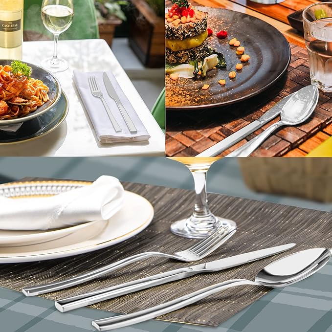 Silverware Set for 8, Briout 40 Piece Flatware Cutlery Set Stainless Steel Luxury Square Tableware Thick Knife Fork Spoon for Home Kitchen Restaurant Wedding, Mirror Polished, Dishwasher Safe
