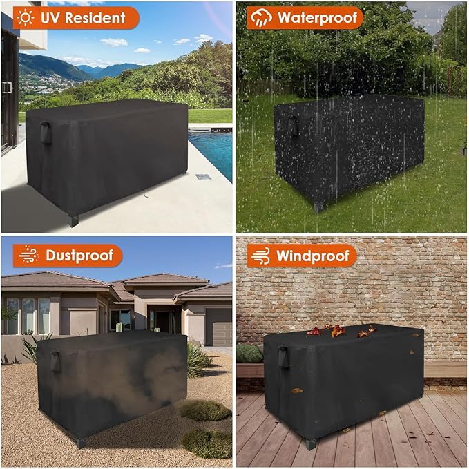 Outdoor Dining Table Cover, 69inch Patio Dining Table Cover Waterproof for 6 Person Kitchen Table,Farmhouse Center Table,Outdoor Furniture, Wooden Table, Metal Table-69"L x 33"W x 30"H