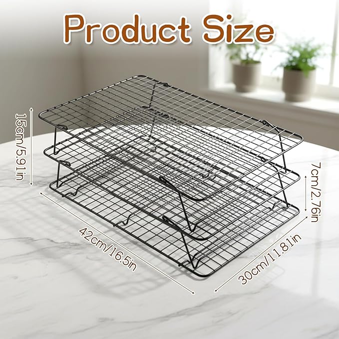 3-Tier Stackable Cooling Rack, 16.5 x 12 Inch Wire Racks, Detachable Cooling Racks with Legs, Carbon Steel Baking Rack, for Baking Cooking Grilling, Oven and Dishwasher Safe