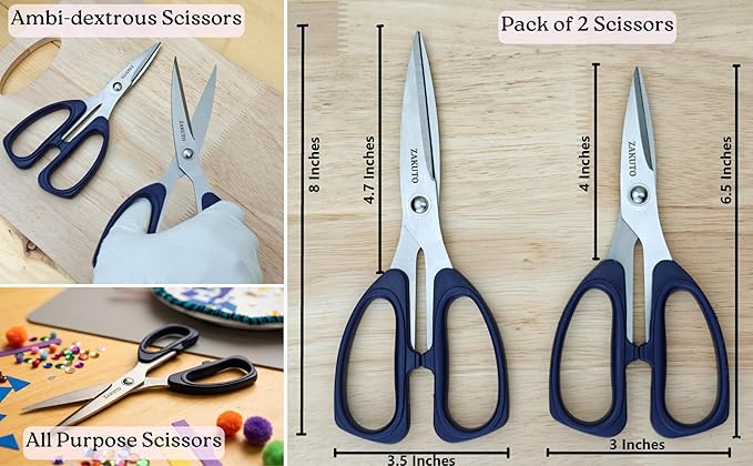Kitchen Shears 2 Pack – Heavy Duty Stainless Steel Food Scissors for Meat, Poultry & Cooking, Sharp Multipurpose Kitchen Cutting Shears, Dishwasher Safe (6” & 8”)