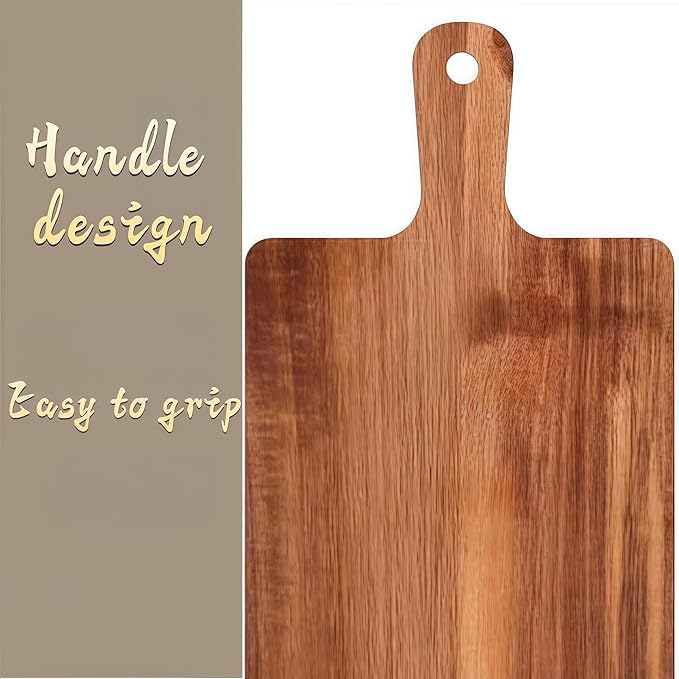Acacia Wood Cutting Board with Handle, 16x8 Inch Large Kitchen Chopping Board for Meat and Cheese, Butcher Block Serving Tray for Charcuterie, Bread and Fruit