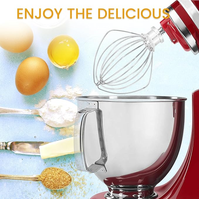 K45WW Whisk Attachment Fits KitchenAid, 6 Wire Whip for 4.5 5 Quart KitchenAid Tilt-Head Stand Mixer，Compatible with Kitchen Aid Accessories K45,K45SS,KSM75,KSM90,KSM110,KSM150, Handwash Only