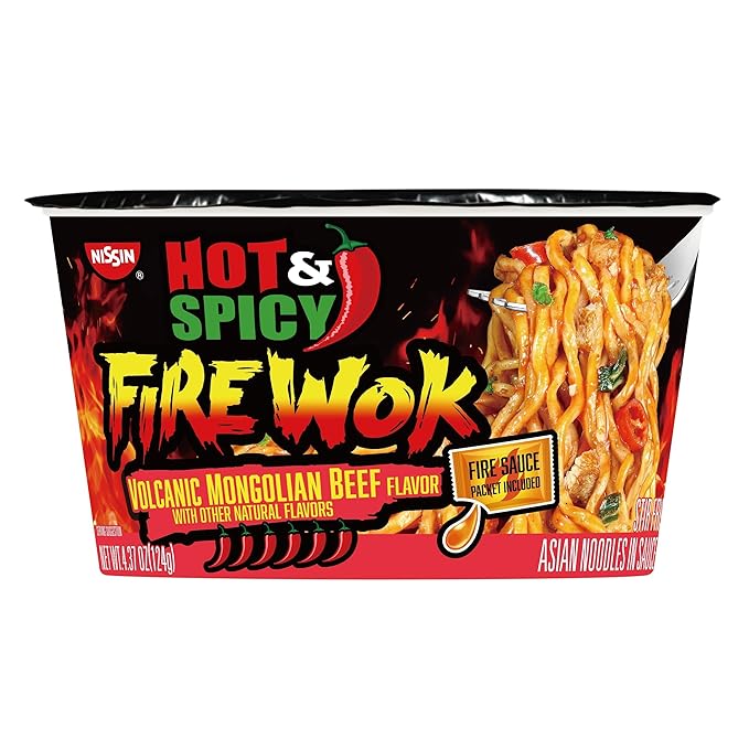 Nissin Hot & Spicy Fire Wok, Volcanic Mongolian Beef, 4.37 Ounce (Pack of 6)
