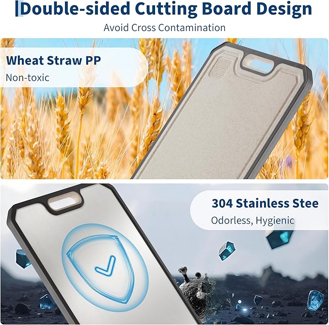Garvee Stainless Steel Cutting Board for Kitchen, Double Sided Chopping Board with Deep Juice Groove & Handle, Stainless Steel/PP, Dishwasher Safe, 15x10 Inch (15.2"L x 10.5"W)