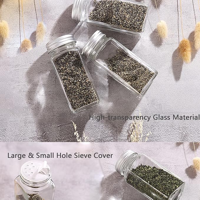 2-Pack Glass Spice Jars Set, With Spice Labels, Chalk Marker, Funnel, Shaker Lids and Airtight Metal Caps Included, 4oz Empty Spice Bottles, Square/Cylinder (Square)