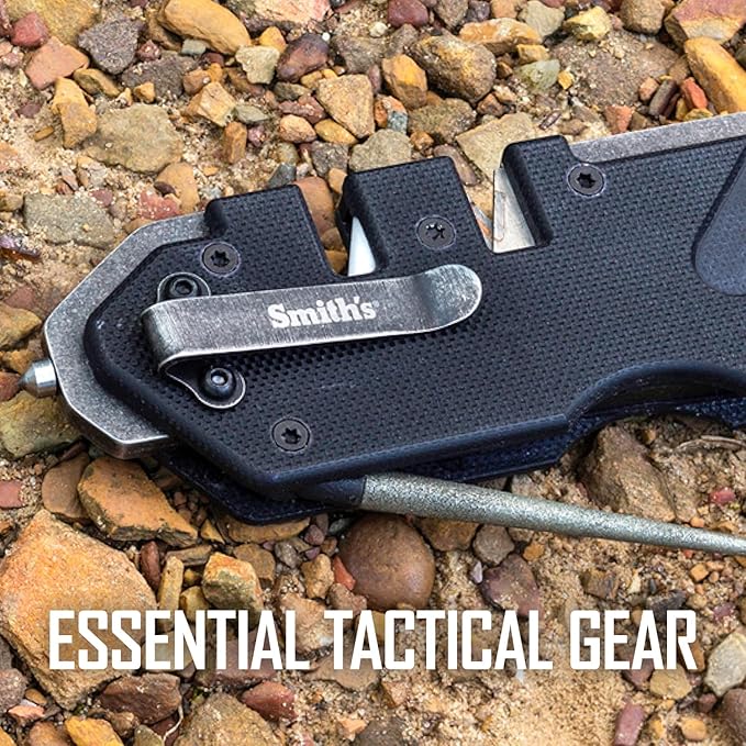 Smith’s Pocket Pal Tactical Knife Sharpener - 2 Stage Sharpener & Diamond Sharpening Rod - Pocket Clip - Outdoor Hunting Knife & Hook Sharpener - Compact & Lightweight