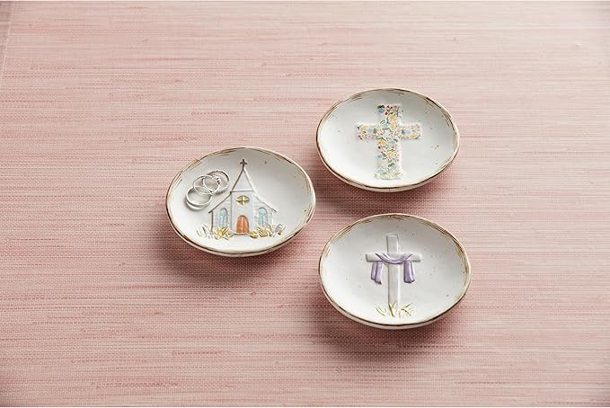Mud Pie White Cross Boxed Trinket Dish; 4 1/2" dia