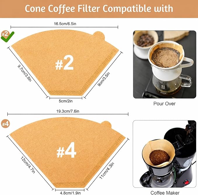 Coffee Filters 2, Set of 400 Disposable #2 Cone Coffee Filter Unbleached Natural Coffee Filters 2 Cone Paper for Pour Over Coffer Makers/Coffee Dripper Cones(2-6 Cups）