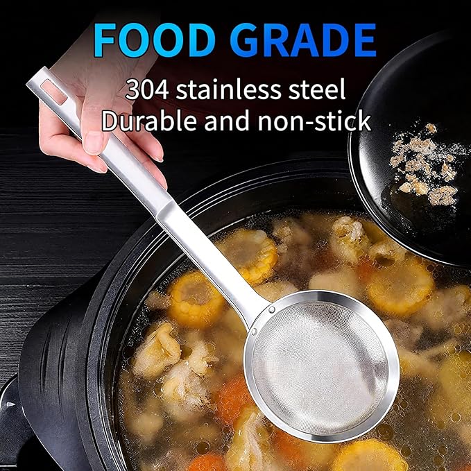 TBWHL Multi-functional Hot Pot Fat Skimmer Spoon - Stainless Steel Fine Mesh Food Strainer for Skimming Grease and Foam DIA 4.4"