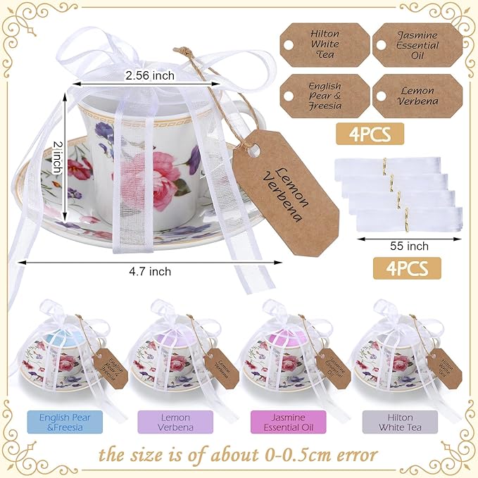 Nuanchu 4 Set Mini Vintage Tea Cup Candle Floral Cups with Saucer Tea Party Candles Gifts Oils Aromatherapy for Meditation Relief Mood Bridal Wedding Birthday Gift(Colorful)