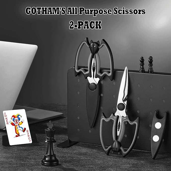 Kitchen Scissors All Purpose 2 Pack - Halloween Goth Cute Kitchen Shears - Heavy Duty Stainless Steel Cooking Shears for Cutting Meat, Food, Poultry - Featuring a Magnetic Protective Sheath