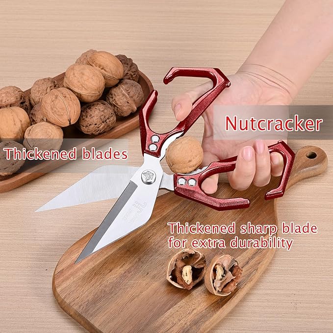 Poultry Shears - Heavy Duty Stainless Steel kitchen Scissors for food,Seafood, Vegetables, Raw and Cooked Meat,Sturdy and sharp(red)