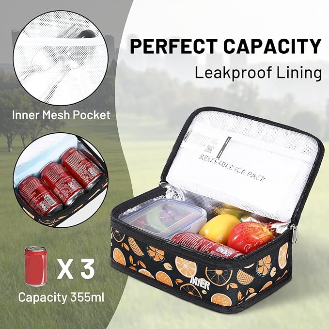 MIER Small Lunch Bag for Kids & Adults Compact Insulated Lunch Box Portable Thermal Mini Cooler for Work School Travel, Fruits