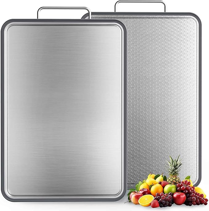 Stainless Steel Cutting Board 16''×11'', Double Sided 304 Steel Cutting Board for Meat, Vegetables & Fruits, Heavy Duty Rust-Resistant Chopping Board for Kitchen with Juice Groove on Both Sides