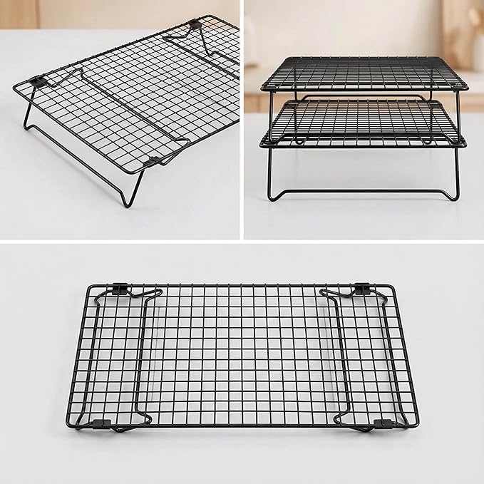 Cooling Racks for Cooking and Baking, 13.4x9.4 Inch 2-Pack This Durable Carbon Steel Wire Cooling Rack is Stackable, Ideal for Cookie Cooling, Roasting, and Making Jerky.
