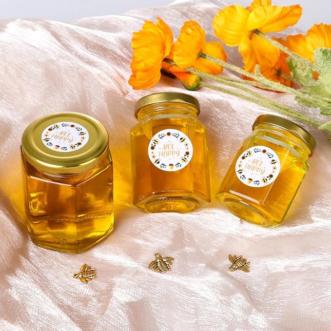 3 oz Mini Honey Jars with Dipper, 30 Pack Glass Hexagon Honey Jar for Baby Shower, Empty Glass Jars for Wedding Favors and Party