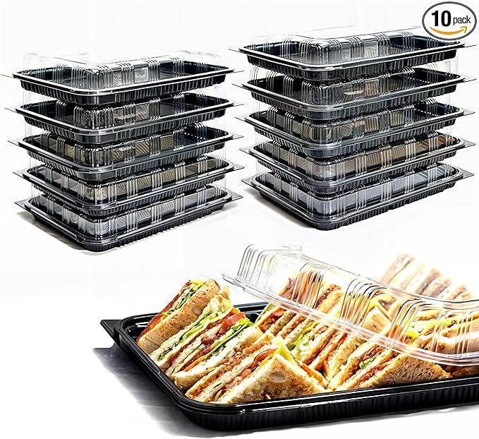 10 Pack Catering Trays with Lid – 13" Serving Trays with Lids - Reusable Serving Platter With Lid for Catering, Buffet, Picnics & Events – Party Trays With Lids (13.39 × 9.84 × 2.95 inch)