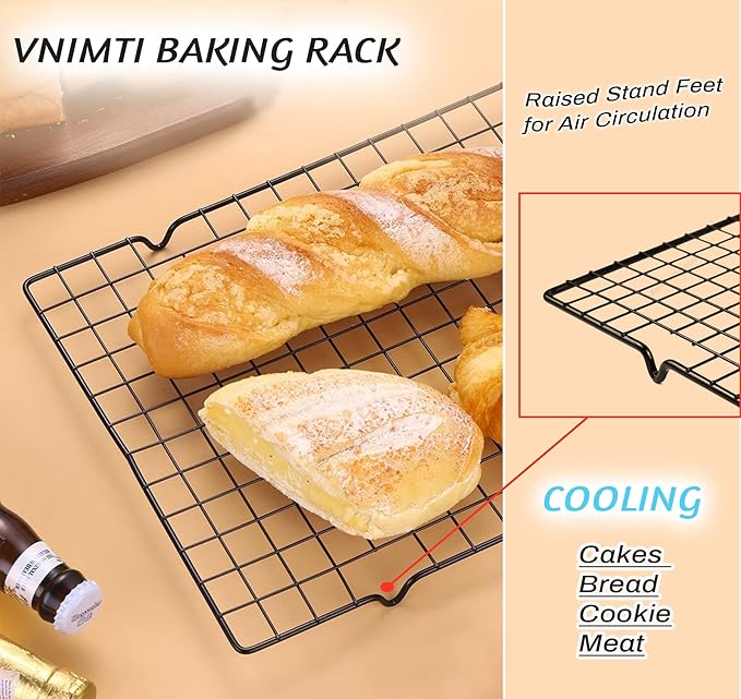 VNIMTI Cooling Rack 2 Sets, Cookie Cooling Wire Racks for Cooking, Baking, Roasting, Grilling, Drying, Oven Safe Grill Rack, 16" * 10" Large Squares Grids