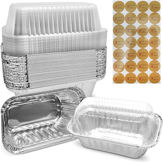 Small Disposable Aluminum Loaf Pans with Lids High Dome for Baking Bread 100 Pack Bulk for Cake, Meatloaf Banana Bread or Lemon Bundt Cake for Bakeries as 1lb Aluminum Loaf Pan