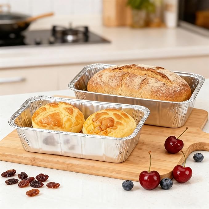 Disposable 2Lb Loaf Pans, 100 Pack Aluminum Bread Pans for Baking - 8.5" x 4.5" x 2.5" Foil Pans Perfect for Banana Bread, Cakes, Meatloaf & Food Serving
