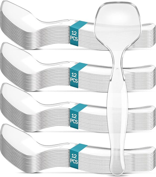 LemonRoad 48 Pack Plastic Serving Spoons for Buffet, Clear Plastic Serving Utensils for Hot and Cold Food, Large Heavy Duty Disposable Utensils for Parties, Holidays and Gatherings