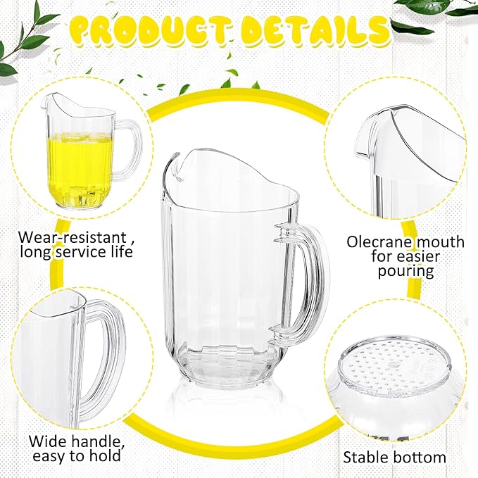 Tessco for you 10 Pcs Plastic Pitchers 60 Ounce Clear Restaurant Jug Large Water Pitcher Carafe Serve Milk Tea Juice Drink for Parties Container Dispenser Beer Jar (Classic)