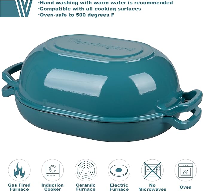 Enameled Cast Iron Sourdough Bread Oven, Dutch Oven, Loaf Cast Iron Bread Pan for Homemade Bread Baking, Meatloaf Pan with Lid, 7QT, Bluegreen