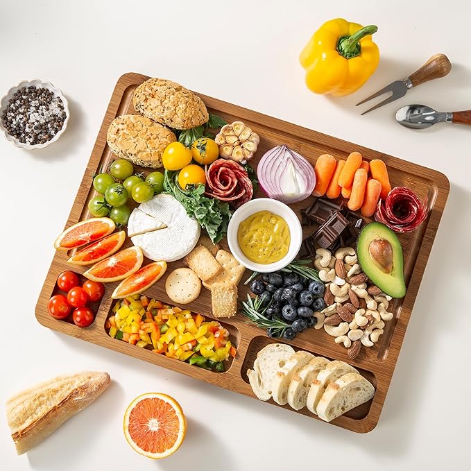 Carbonized Bamboo Cutting Boards for Kitchen, 1"Thickened Cutting Board with Juice Groove, Large Butcher Block with Handle, Wood Charcuterie Chopping Board for Prep & Serving Tray, 17" x 13"