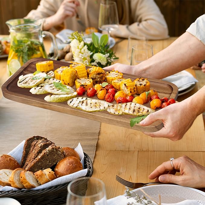 Small Wooden Serving Platters Acacia Charcuterie Boards Rectangle Wood Tray Home Decor Serving Cheese Board Appetizer Snack Plates Kitchen Dinner Platter for Food Dish Rectangular Cake Dessert Trays