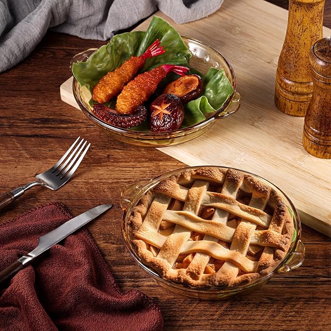 Uiifan 4 Packs 6 Inches Mini Glass Pie Pan for Baking 11.6 oz Amber Pie Plate with Handles Round Glass Dish for Baking and Serving, Snacks, Salads, Desserts