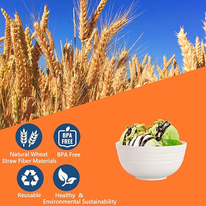 【NOT CERAMIC】Unbreakable Cereal Bowls, 25 OZ Wheat Straw Bowls Microwave and Dishwasher Safe BPA-Free Eco-Friendly Bowl Beige Color for Cereal, Serving ,Soup, Oatmeal, Pasta and Salad（Set Of 6）