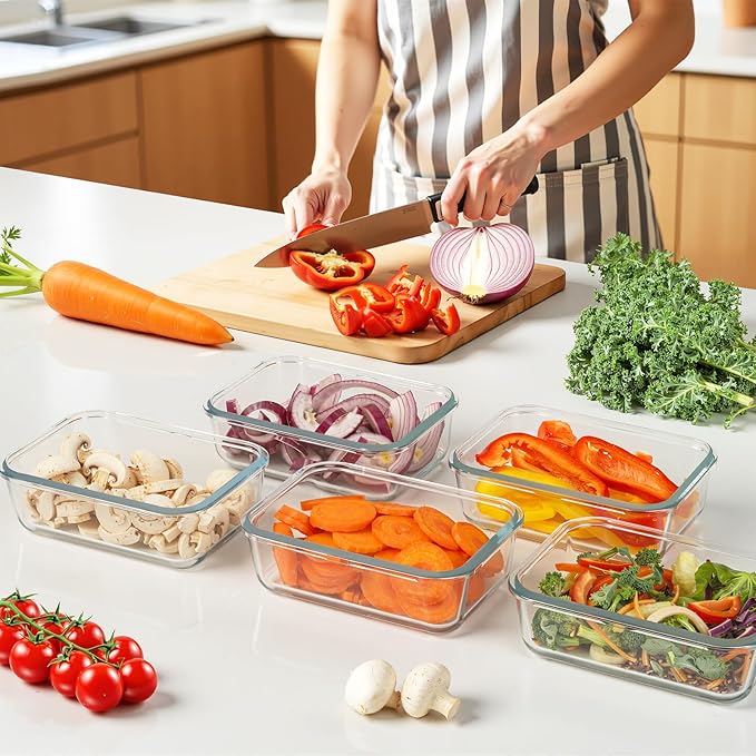5 Pack 20oz Glass Meal Prep Containers with Air Vent Lids, Borosilicate Glass Food Storage Container with Snap Airtight Lids for Lunch, Food Prep, Microwave, Oven, Freezer & Dishwasher Safe, BPA-Free