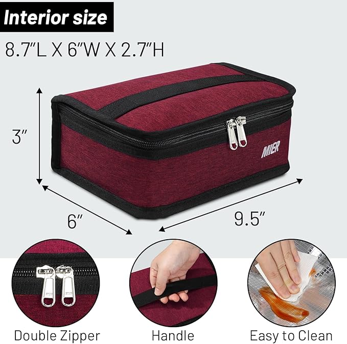 MIER Small Lunch Bag for Kids & Adults Compact Insulated Lunch Box Portable Thermal Mini Cooler for Work School Travel, Dark Red