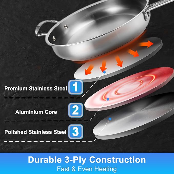 10-Piece Stainless Steel Pots and Pans Set, Induction Cookware Sets with Glass Lids, Professional Non-Toxic Cooking Set, Frying Pans & Saucepans, Dishwasher Safe, Oven Safe All Stovetops