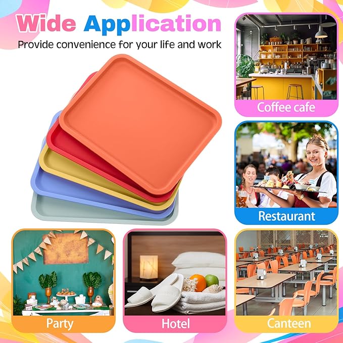 Mumufy 24 Pcs Plastic Fast Food Trays Bulk Colorful Restaurant Serving Trays Cafeteria Rectangular Plastic Serving Platter Grill for Kitchen Restaurant Coffee (Retro Color)