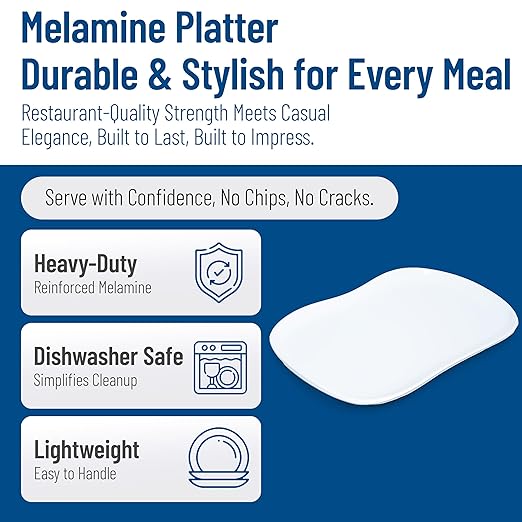Carlisle FoodService Products Stadia Resuable Plastic Platter for Home and Restaurant, Melamine, 13 x 7 Inches, White