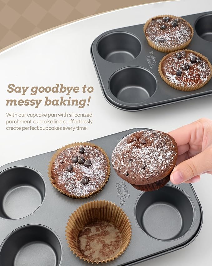 2 Pack Jumbo Muffin Pan for Baking, Extra Large Cupcake Pan includes 50 Natural Jumbo Cupcake Liners, Muffin Tin Nonstick 6 Cup, Baking Pans Set, Carbon Steel Baking Supplies