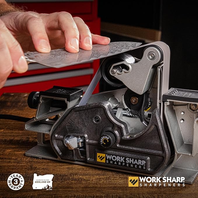 Work Sharp Ken Onion Edition Knife & Tool Sharpener Elite Mk2 - Complete Knife Sharpening System with Blade Grinding Attachment and extra belts