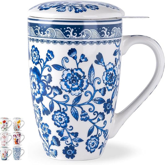 AmorArc Porcelain Tea Mug with Infuser and Lid – 18oz Loose Leaf Tea Cup with Handle, Gift for Tea Lovers (Men & Women)