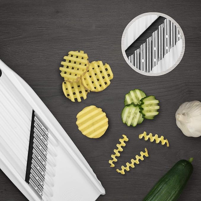 Börner Wave-Waffle XXL PowerLine Crinkle Cut Vegetable Slicer (White) • Wavy Mandoline for Vegetables • Wave/Waffle/Crinkle Cut • Potato Slicer for Lattice Potatoes