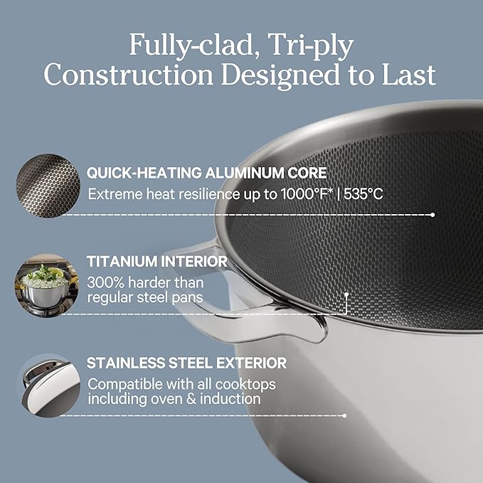 Our Place Mini Titanium Perfect Pot Pro | 2.75 Qt Cooking Pot with Lid & Silicone Spoon | PFAS-Free Nonstick, Fully-Clad Tri-Ply Stainless Steel & Aluminum | Induction & Oven-Safe to 1000°F | Chrome
