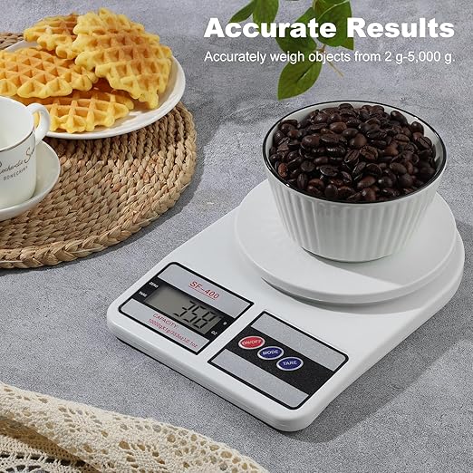 Partyreal Digital Kitchen Scale, Stainless Steel Food Scale with Tare and oz/g Units, Replaceable Battery Power, 10kg, Silver