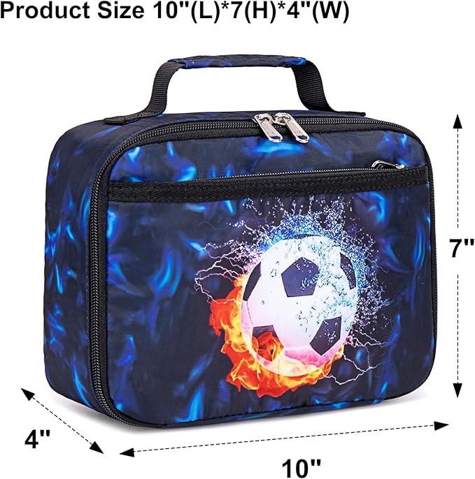 LEDAOU Lunch Box Kids Boys Girls Lunch Bag Insulated Lunch Box Toddler Reusable Lunchbox for School Picnic Hiking (Soccer Blue)