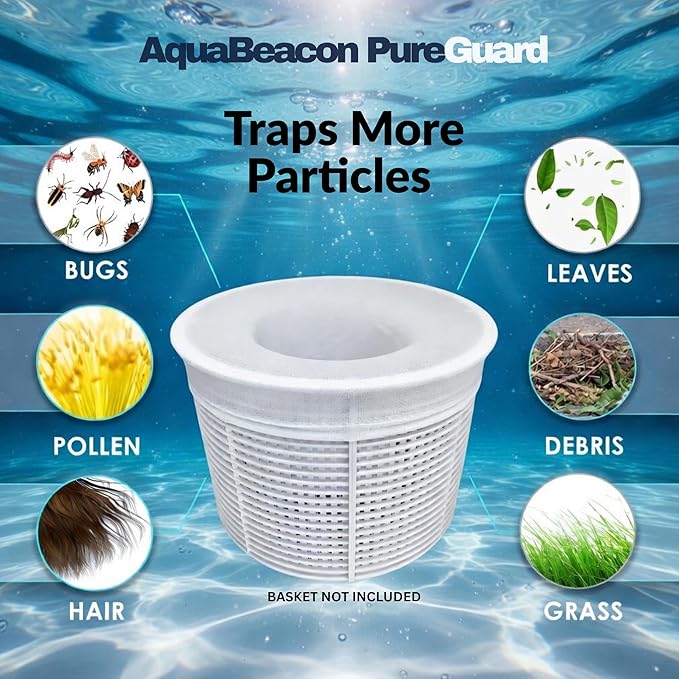Aquabeacon® Premium 30-Pack Original Longer Lasting Pool Skimmer Socks with Aquabeacon PureGuard, Ultrafine Mesh Perfect Pool & Spa Savers for Filters, Baskets, and Skimmers