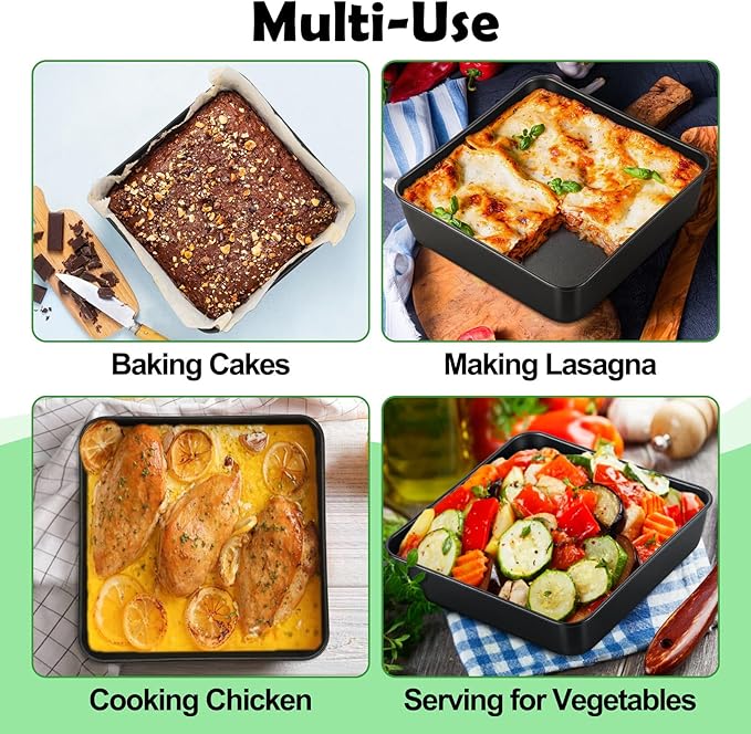 TeamFar Non-Stick Square Cake Pan, 9 Inch Square Baking Roasting Pan for Oven, with Stainless Steel Core for Cooking Cake Brownie Lasagna, Non-Toxic & Heavy-Duty, Release & Clean Easily